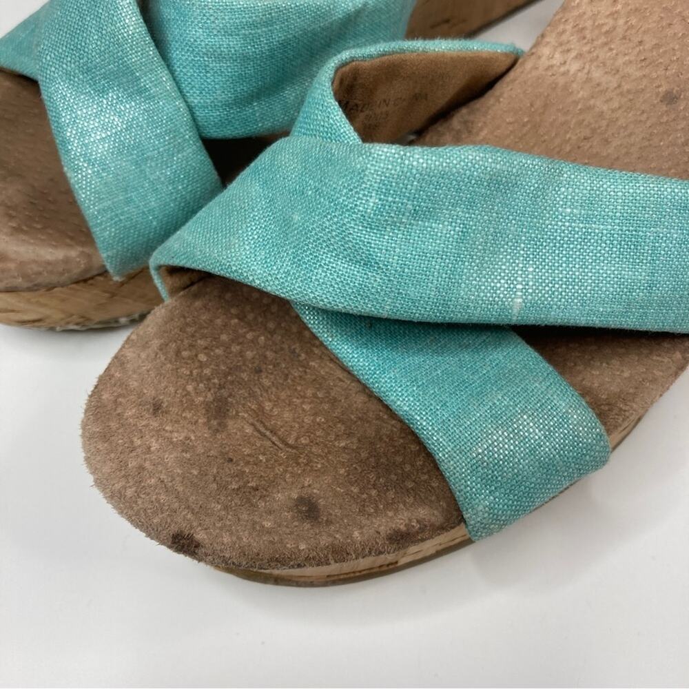 3/$30 Toms | Shimmery Aqua Cross Strappy Platform Cork Heels 9.5 - Picture 4 of 10